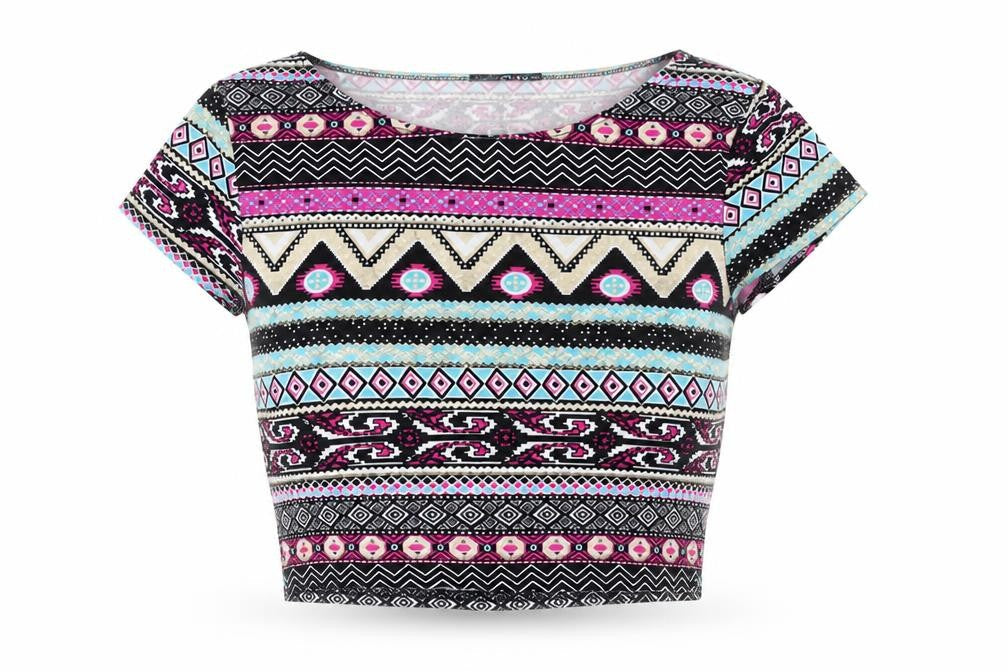 Quiz Women's Multicoloured Cropped Geometric T-Shirt