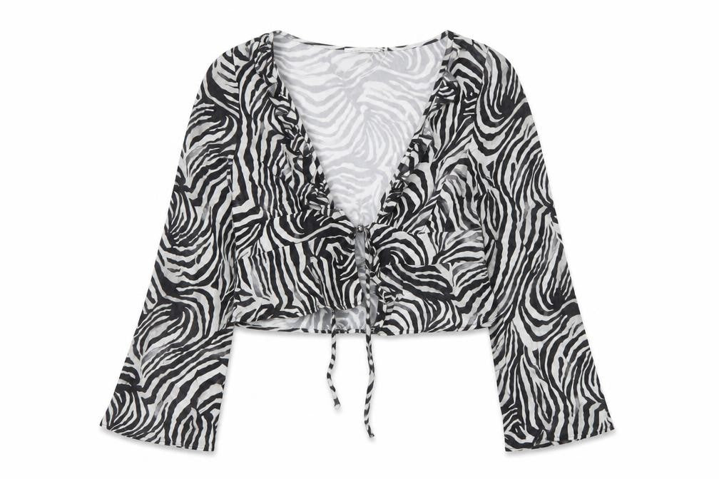 Pull&Bear Women's Black Zebra Print Blouse, UK Size 10