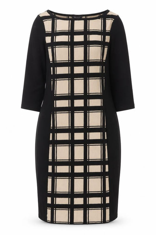 Phase Eight Women's Black Beige Check Shift Dress Size 12