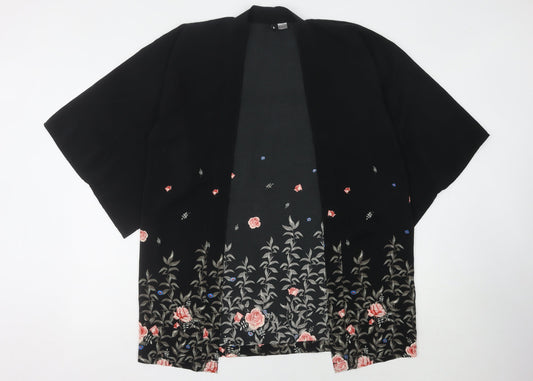 H&M Women's Black Kimono Floral Embroidered Small