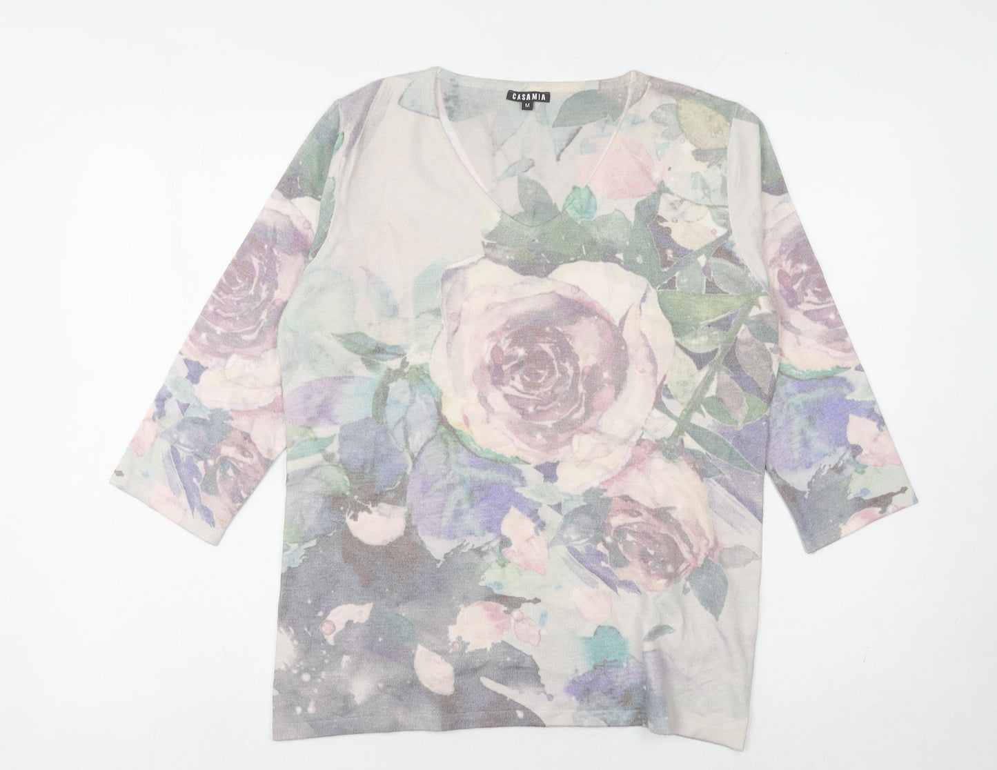 Casamia Women's Multicoloured Floral V-Neck Pullover Jumper M