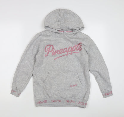 Additional front view of Pineapple girls’ grey pullover hoodie m with logo