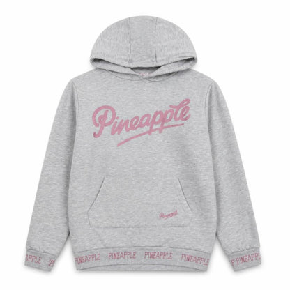 Front view of Pineapple girls’ grey pullover hoodie m with logo