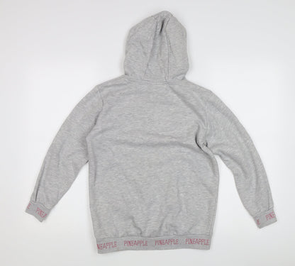 Back view of Pineapple girls’ grey pullover hoodie m with logo