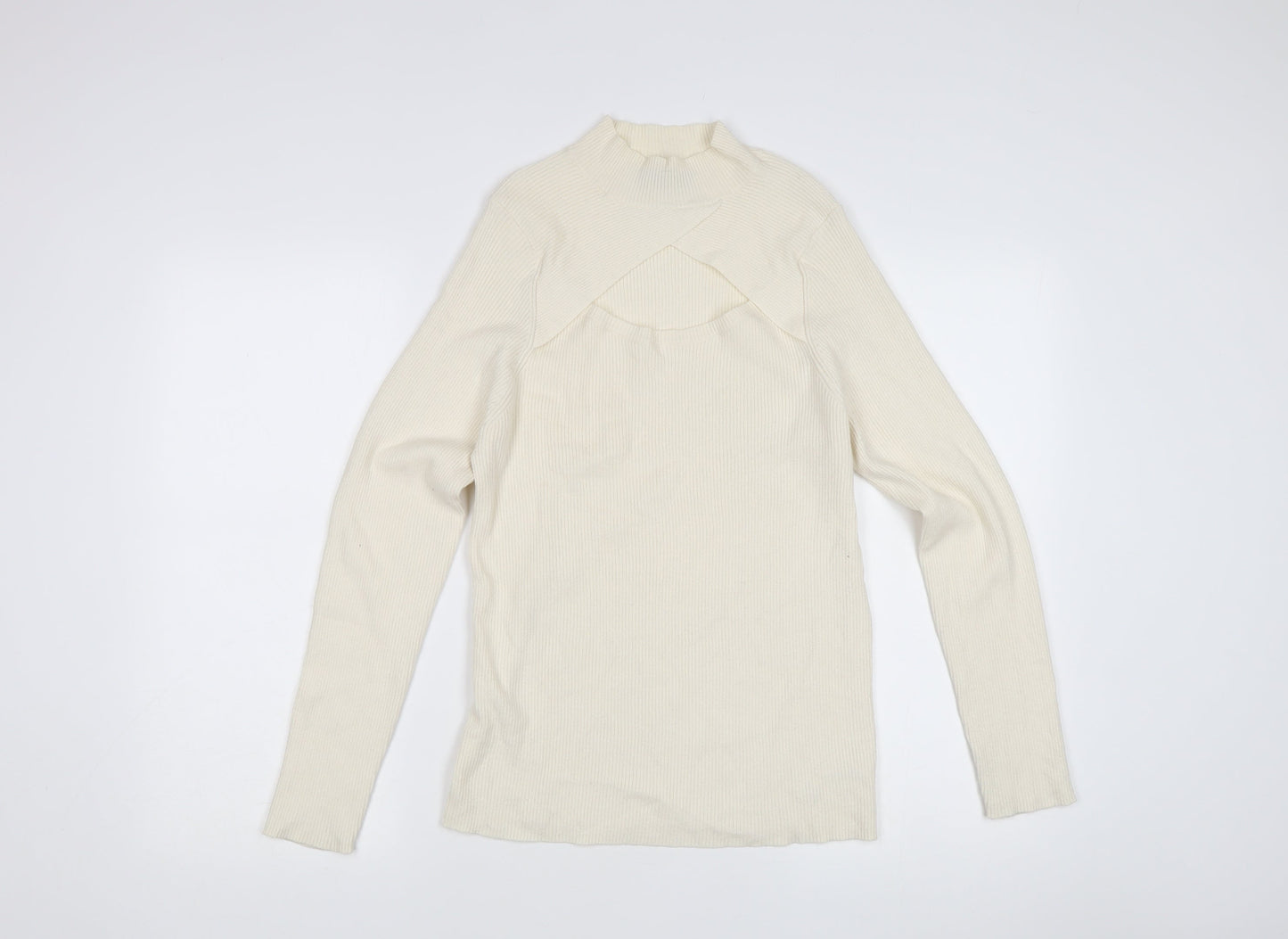 F&F Women's Ivory Mock Neck Pullover, Size L