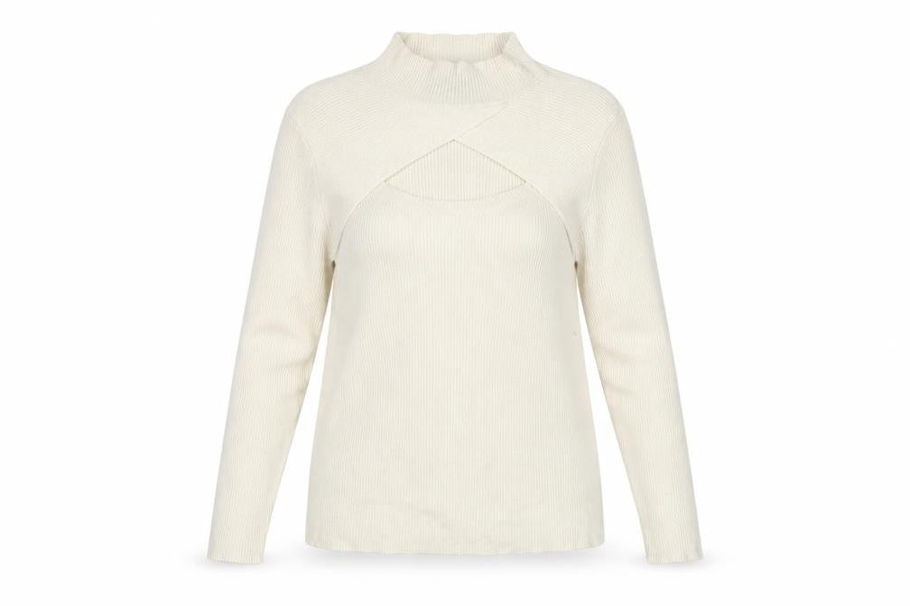 F&F Women's Ivory Mock Neck Pullover, Size L