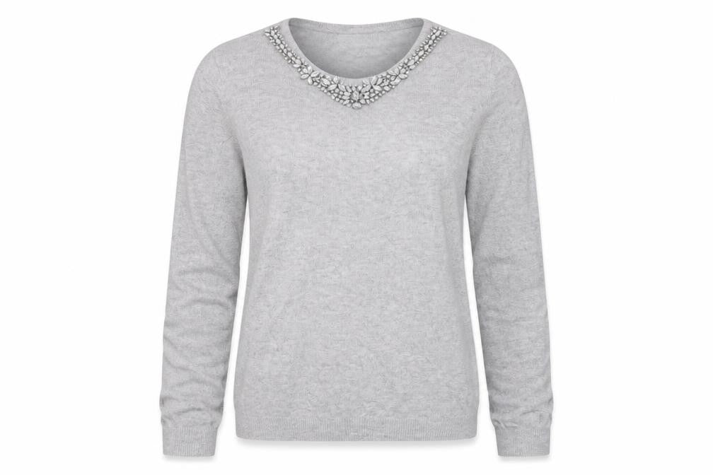 Wallis Women's Grey Jewel V-Neck Pullover Jumper M