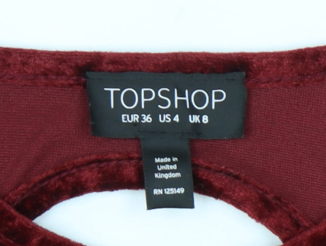 Topshop Women's Red A-Line Velvet Dress Size 8