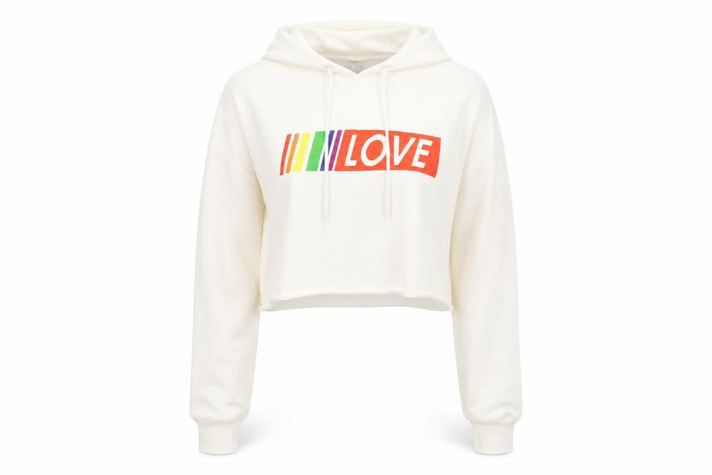 H&M Women’s White Hooded Love Logo Crop Hoodie M