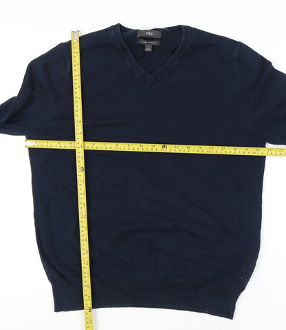 Back view of Marks & Spencer Blue Men's V-Neck jumper M