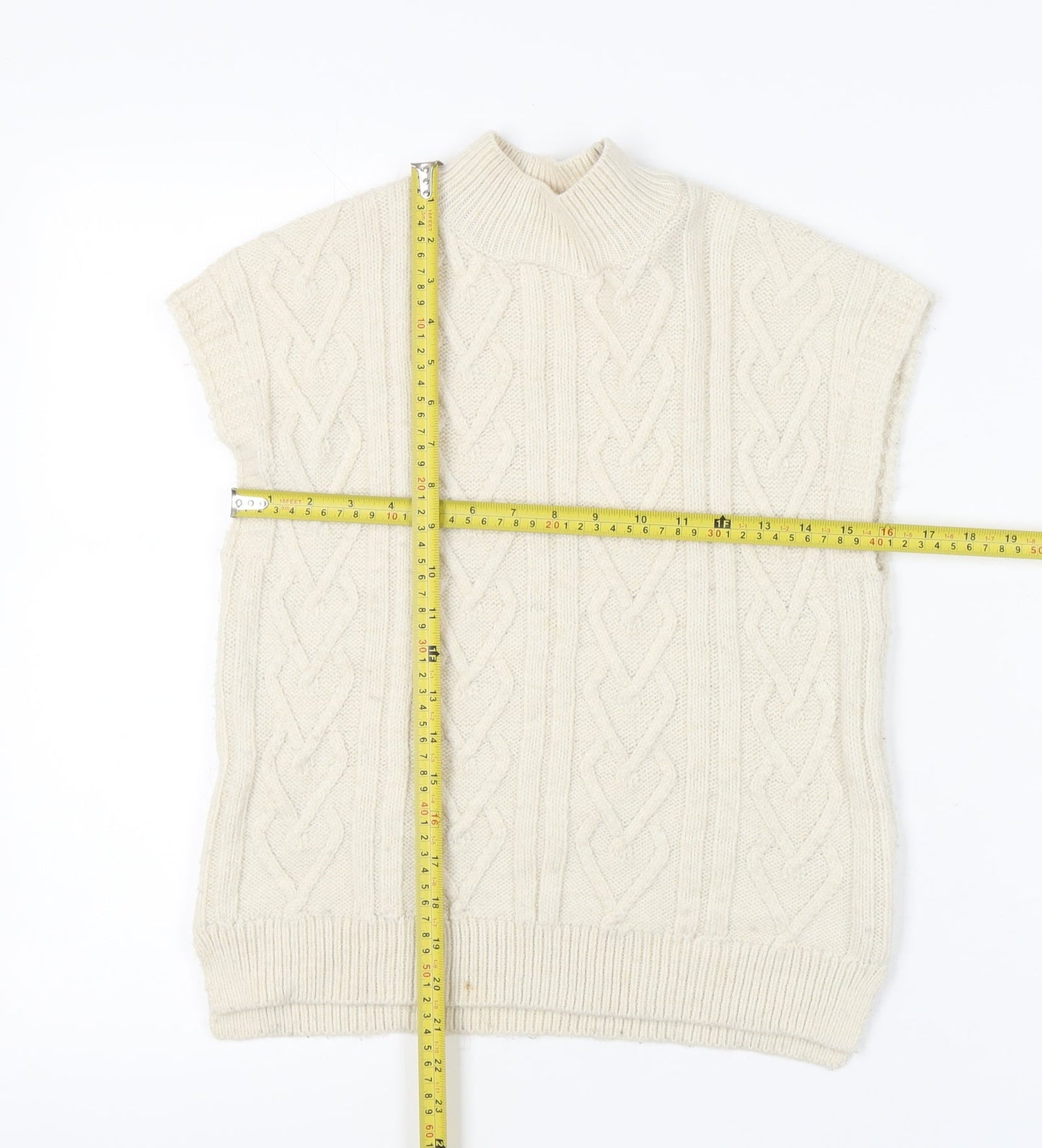 Next Girls Ivory Cable Knit Sleeveless High Neck Vest Size 8Y