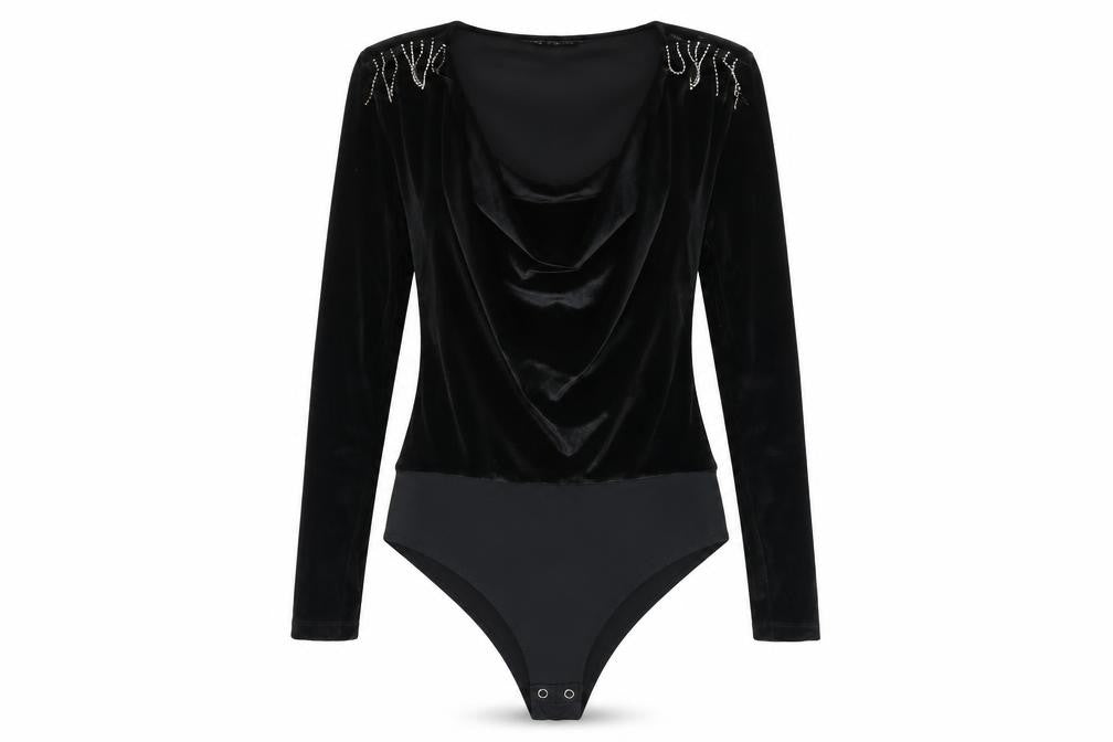 Zara Women’s Black S Velvet Bodysuit Beaded Detail