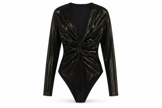 Front view of Miss Selfridge Women’s Black Velvet Bodysuit UK 6
