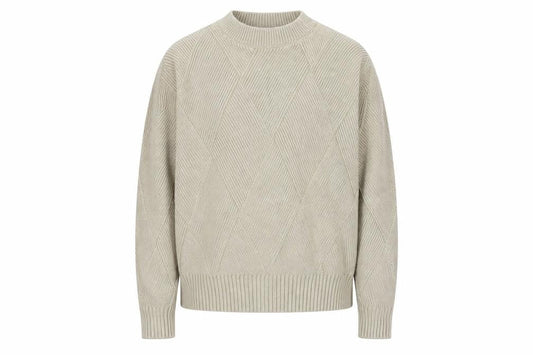 Front view of Marks & Spencer Women's XS Beige Pullover Argyle Knit Jumper
