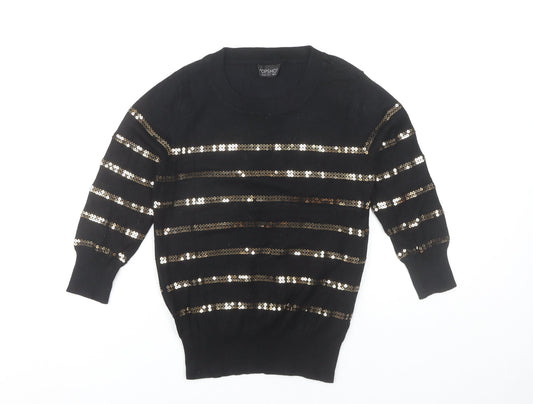 Topshop Women's Black Sequin Striped Pullover Jumper Size 6