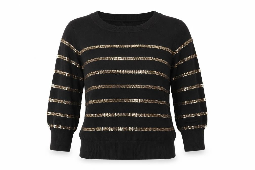 Topshop Women's Black Sequin Striped Pullover Jumper Size 6