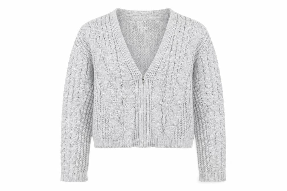 Warehouse Women’s Grey Cable Knit Cardigan Size 6