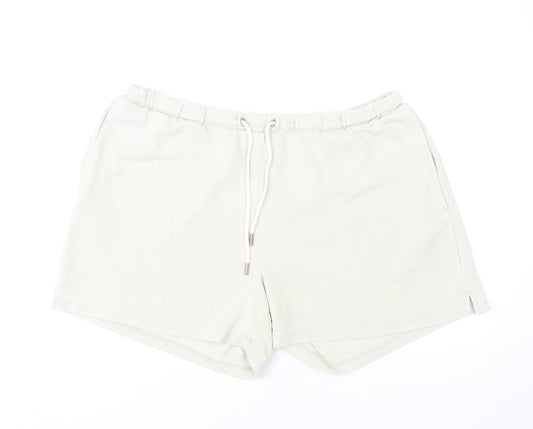 H&M Women White L Sweat Shorts, Relaxed Fit, Pockets
