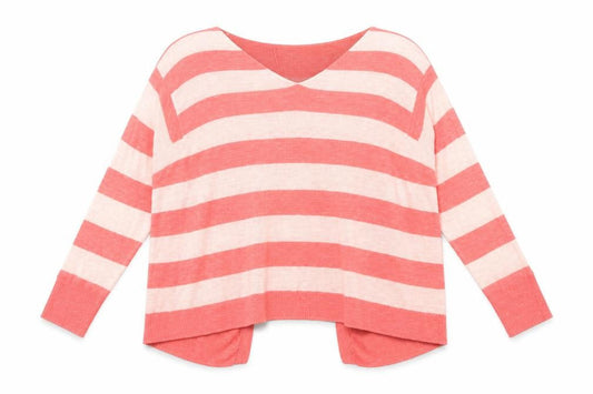 Front view of River Island Women's Pink Striped Cardigan UK10