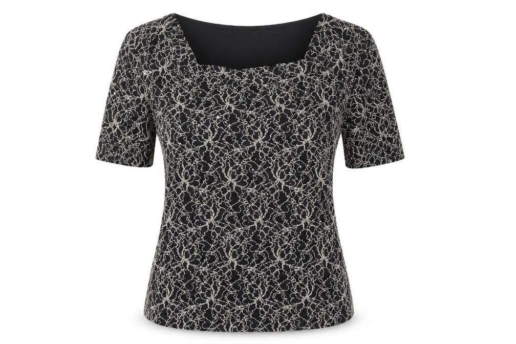 Bonmarché Women's Black Short Sleeve Floral Lace Top