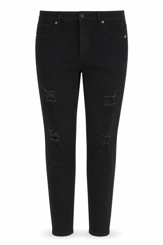 PrettyLittleThing Women's Black Skinny Distressed Jeans - Size 12