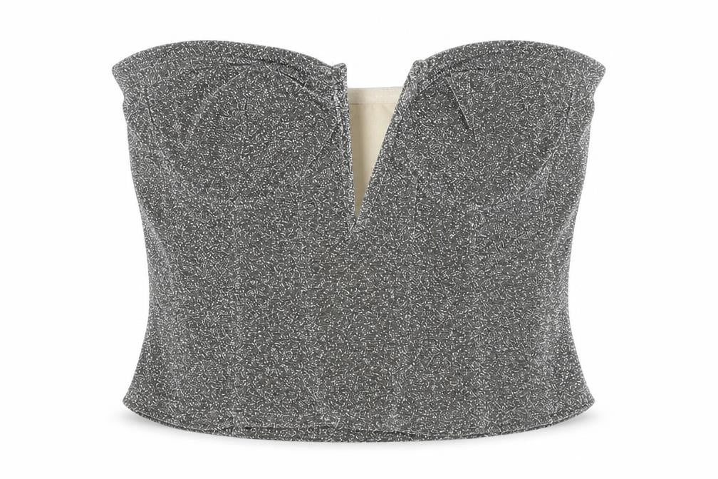 PRETTYLITTLETHING Women's Silver Strapless Crop Top UK 8