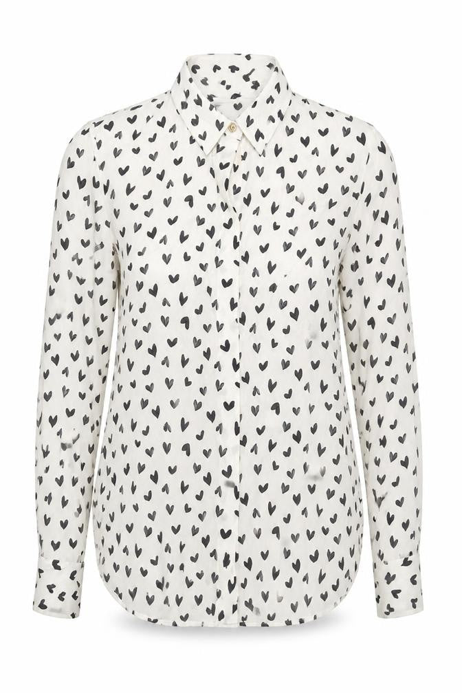 Zara Women's White Hearts Print Button-Up XS