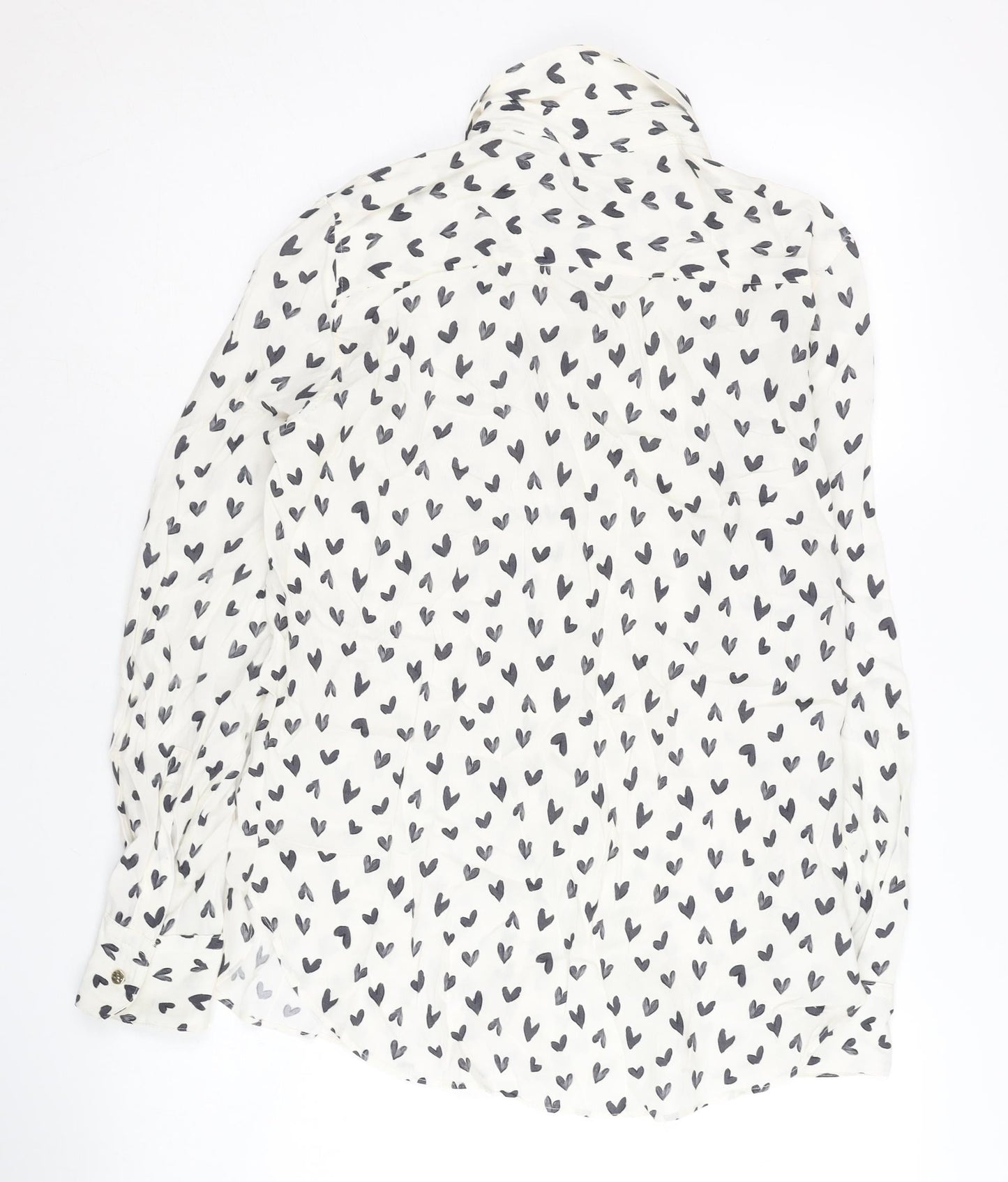 Zara Women's White Hearts Print Button-Up XS