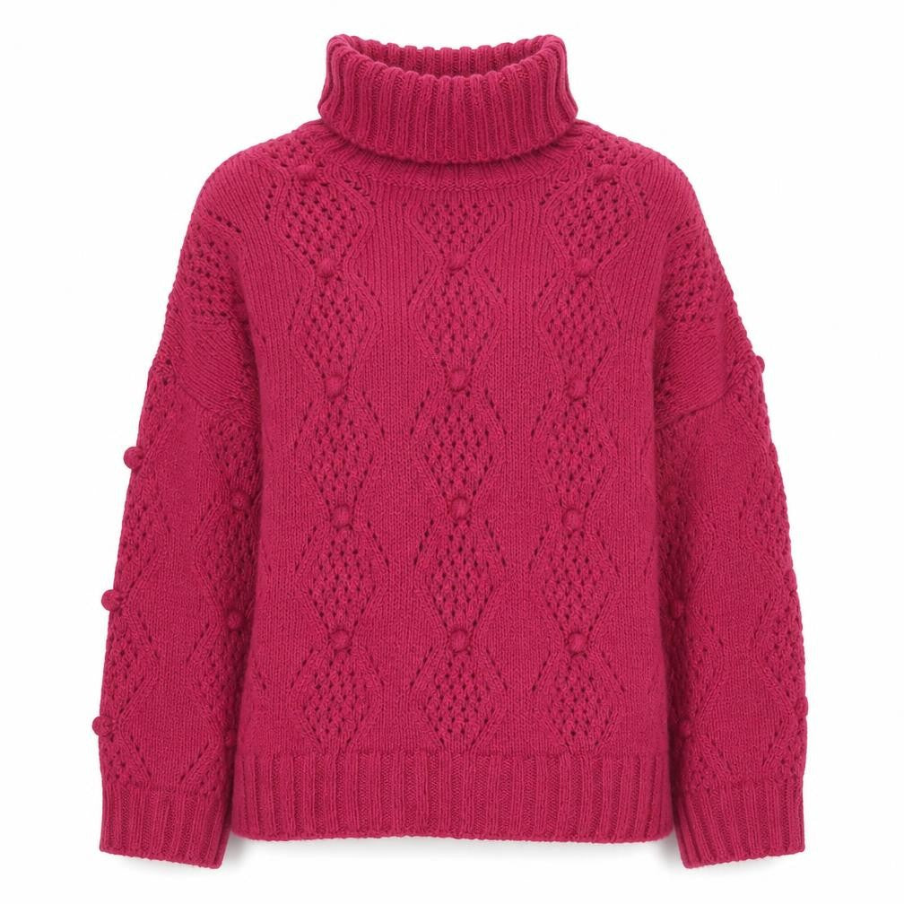 Papaya Women's Red Roll Neck Geometric Knit Jumper M