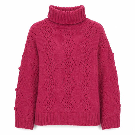 Papaya Women's Red Roll Neck Geometric Knit Jumper M