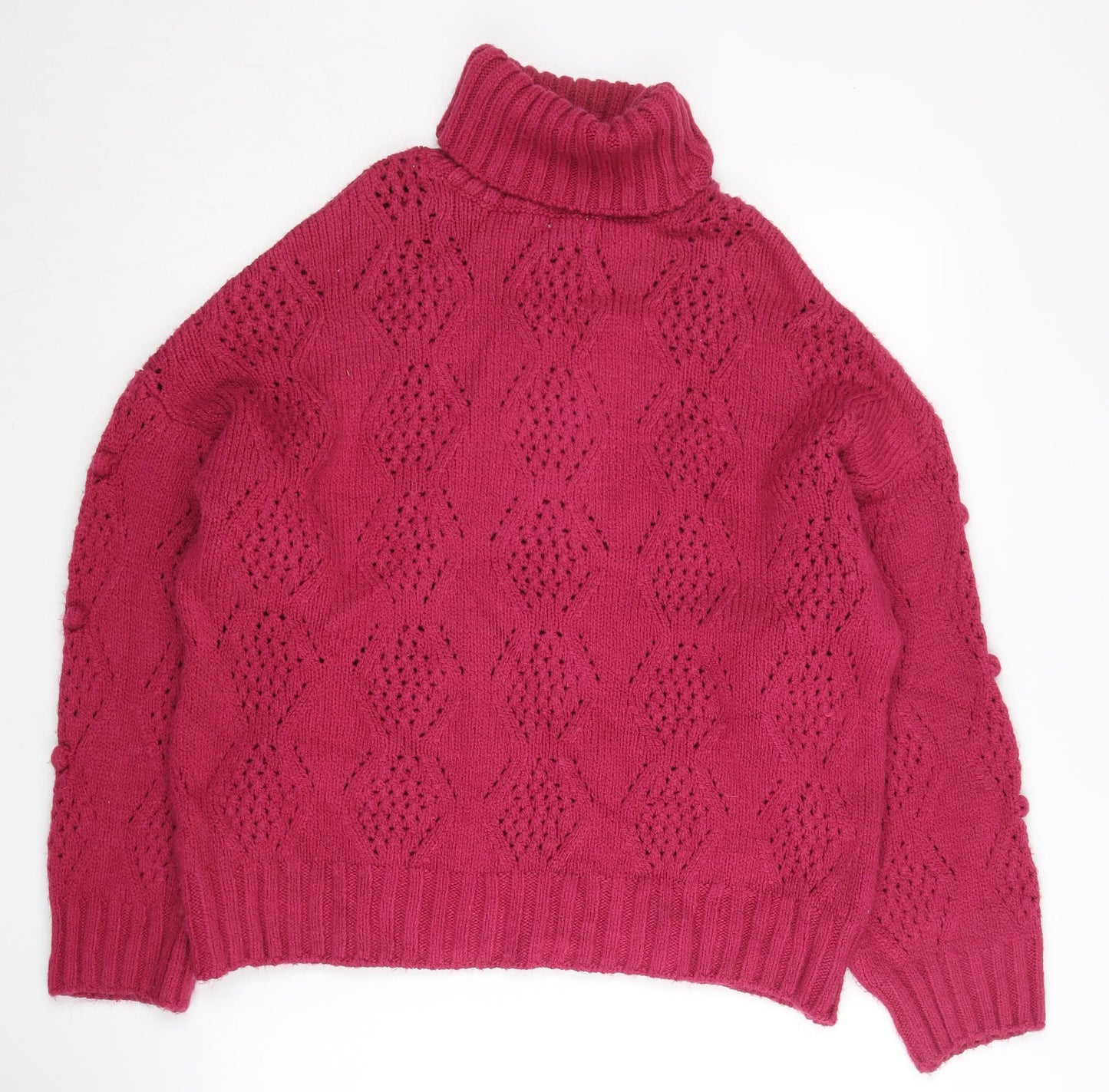 Papaya Women's Red Roll Neck Geometric Knit Jumper M