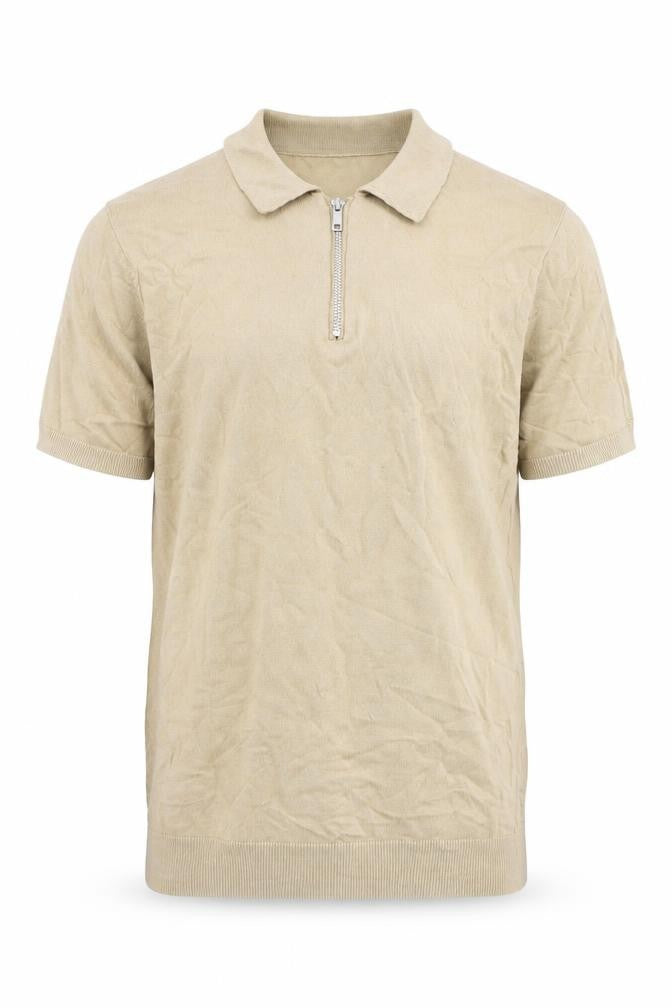 boohooMAN Men's Beige Full Zip Polo Jumper - Size M