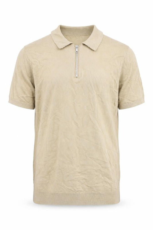 boohooMAN Men's Beige Full Zip Polo Jumper - Size M