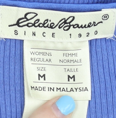 Brand and care label for Eddie Bauer Women's Blue V-Neck jumper M