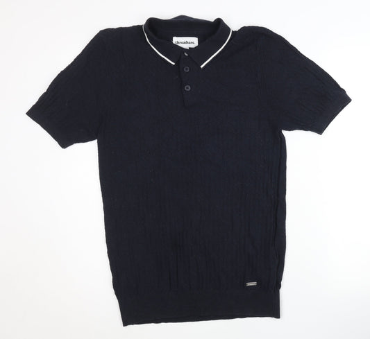 Threadbare Men's Black Polo Shirt - Medium, Cotton Blend