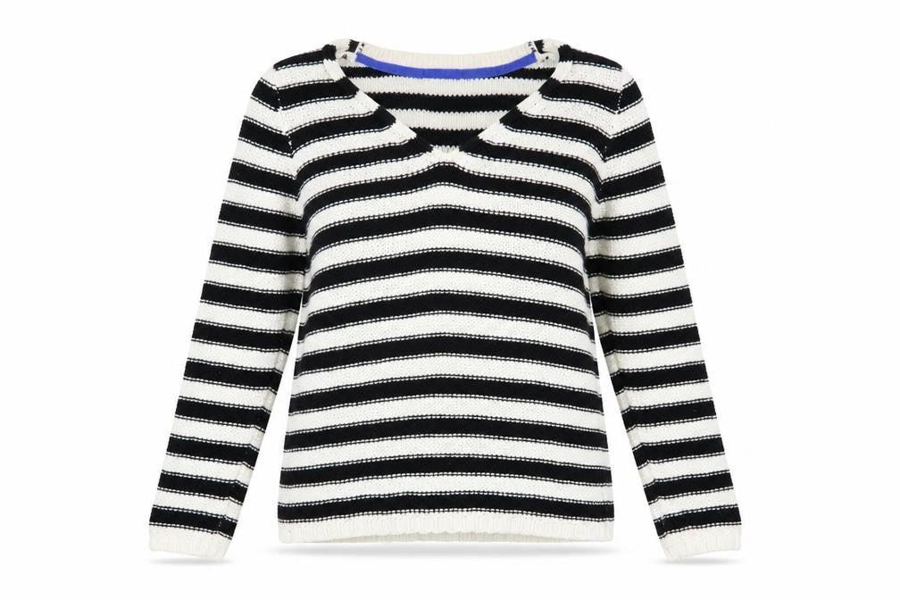 H&M Women's Black Striped V-Neck Pullover Jumper