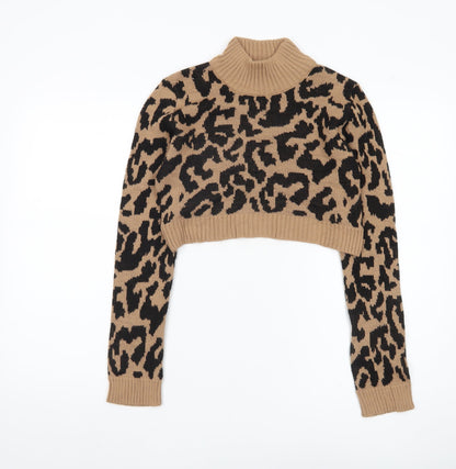PRETTYLITTLETHING Women's Brown Animal Print Pullover Jumper S