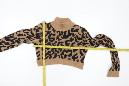 PRETTYLITTLETHING Women's Brown Animal Print Pullover Jumper S