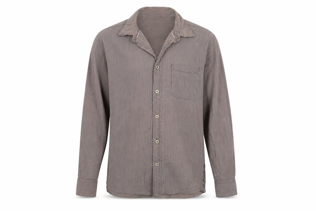 Men's Brown Striped Button-Up Shirt Medium