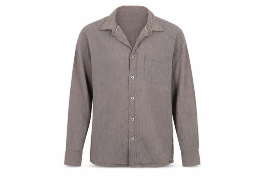Men's Brown Striped Button-Up Shirt Medium
