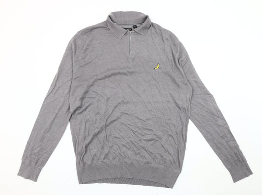 Brave Soul XL Men's Grey Collared Full Zip Jumper
