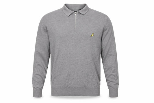 Front view of Brave Soul XL Men's Grey Collared Full Zip Jumper