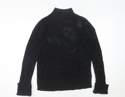 Next Womens Black Open-Knit High Neck Jumper Size 10