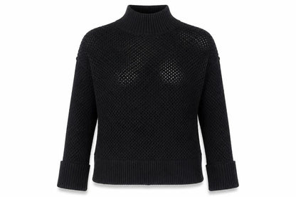 Next Womens Black Open-Knit High Neck Jumper Size 10