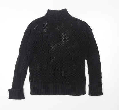 Next Womens Black Open-Knit High Neck Jumper Size 10