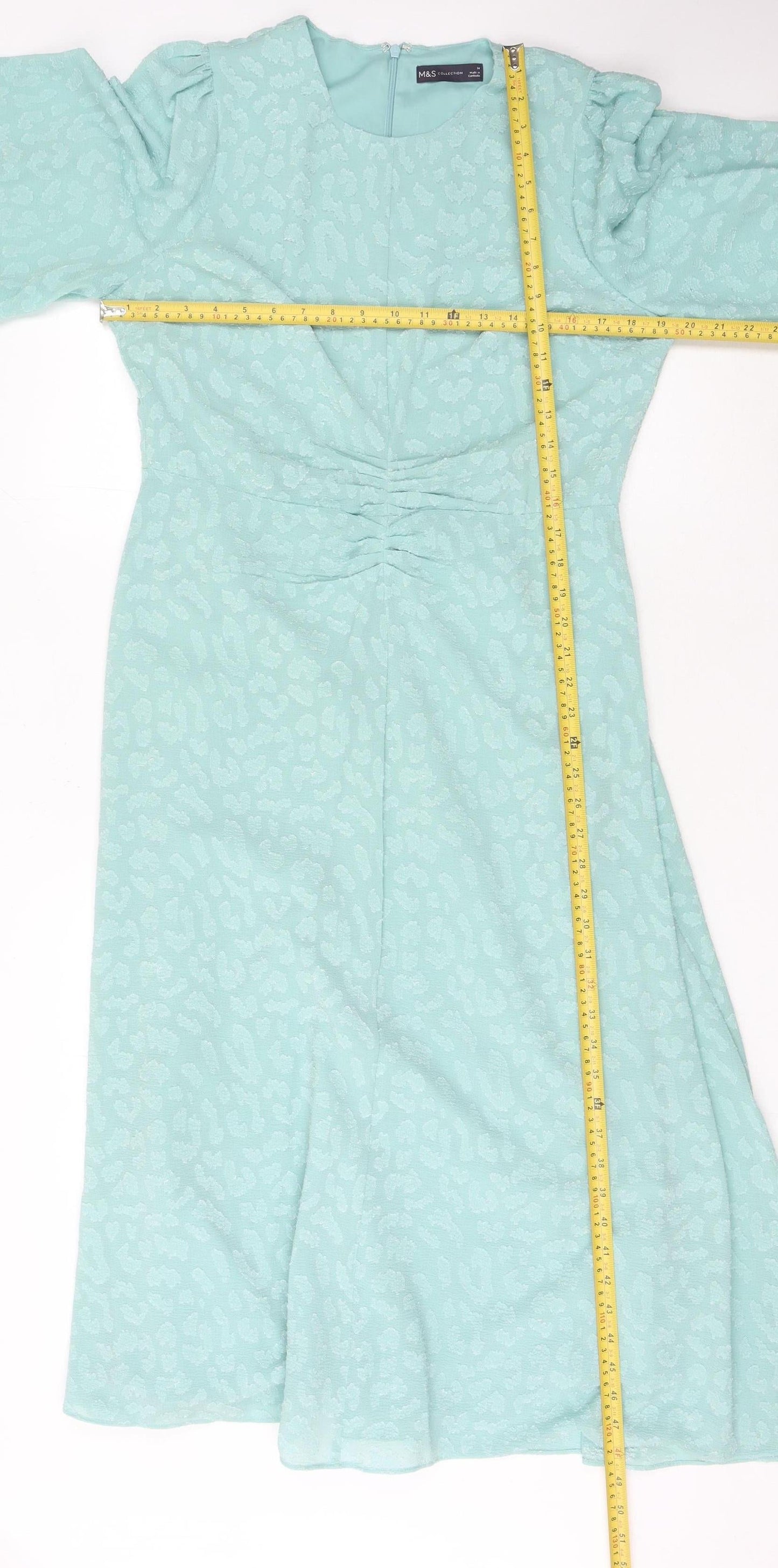 Marks and Spencer Women Green Jacquard Dress Size 14