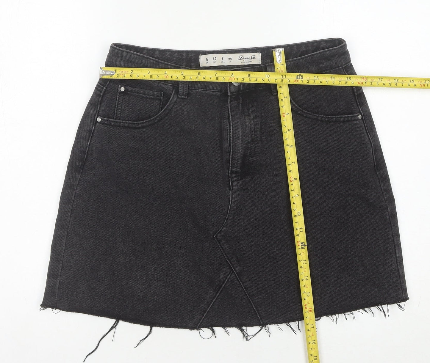 Denim Co Women's Black A-Line Denim Skirt, Size 12