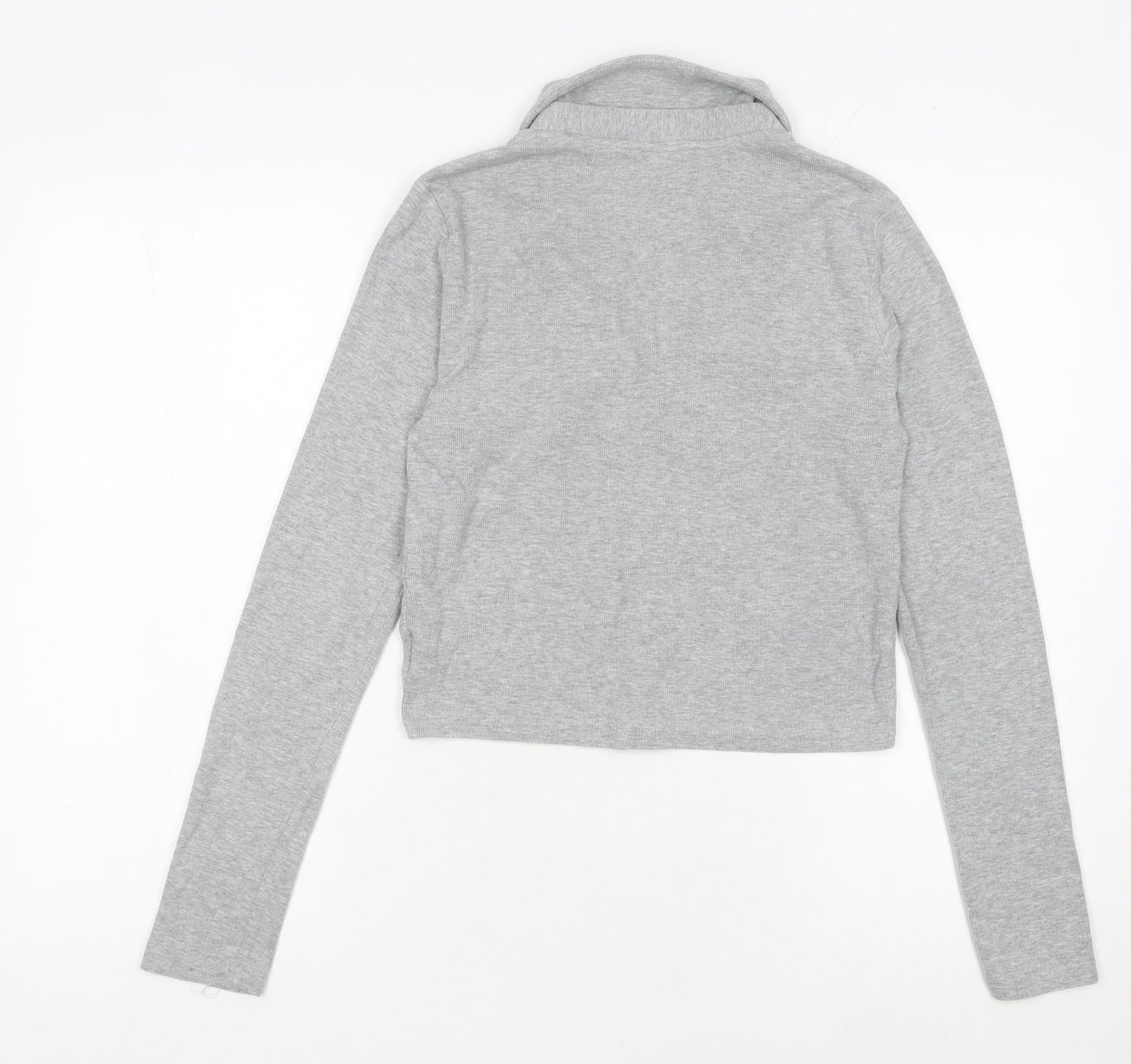 No Me Women's Grey Collared Knit Crop Top M