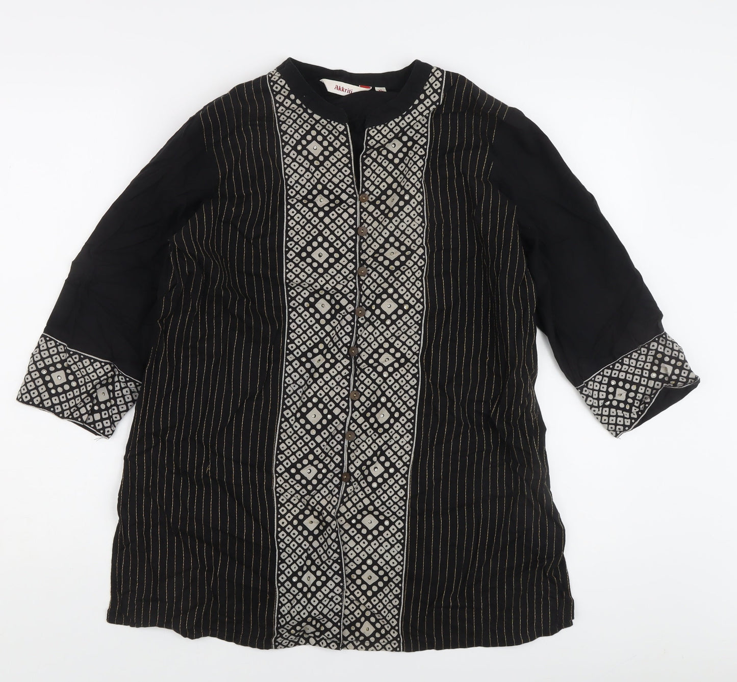 Akritii Women's Black Tunic Blouse XL, 3/4 Sleeve Boho