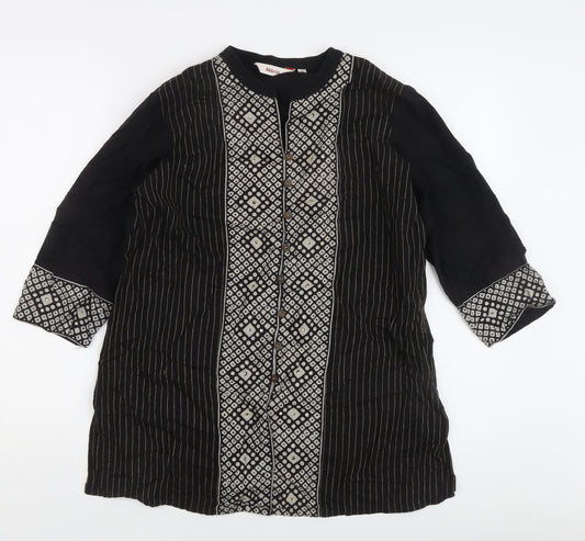 Akritii Women's Black Tunic Blouse XL, 3/4 Sleeve Boho